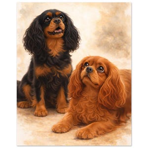 Cavalier King Charles Spaniel Poster – Ruby and Black Tan Duo Wall Art – Dog Lover Gift Home Decor – Matte Paper Print