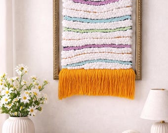 Handwoven Wall Hanging, Fiber Wall Art, Textile Decor – “Harvest Cloudline”