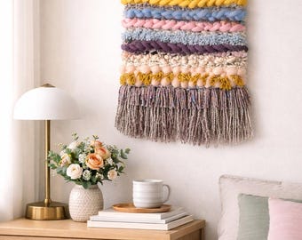 Handwoven Wall Hanging, Fiber Wall Art, Textile Decor – “Plum + Petal”