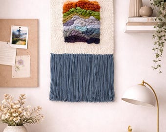 Handwoven Wall Hanging, Fiber Wall Art, Textile Decor – “Cascade Peaks”