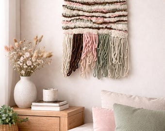 Handwoven Wall Hanging, Fiber Wall Art, Textile Decor – "Blush Strata”