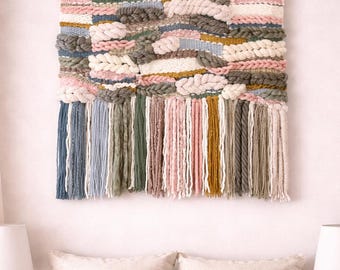 Handwoven Wall Hanging, Fiber Wall Art, Textile Decor – “Rosy Drift”