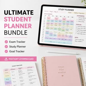 Student Planner Bundle | Exam Tracker, Study, Goal Organizer (Digital Download)