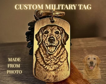 Military Brass Dog Tag for Dogs (Yes, Dogs) • Custom Engraved Pet Photo Tag • Personalized Solid Brass ID