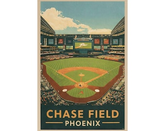 Póster de Chase Field / Arte del estadio de los Diamondbacks de Arizona / Decoración de pared de béisbol de Phoenix / Impresión de estadio de béisbol estilo viaje vintage