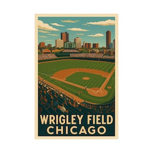 Vintage Wrigley Field Matte Vertical Poster, Chicago Cubs Baseball Art Print, Sports Memorabilia Decor, Retro Stadium Wall Art, Gift for