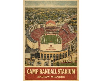 Poster van Camp Randall Stadium | Muurdecoratie in Madison, Wisconsin | Print van het Wisconsin Badgers voetbalstadion | Vintage college football decoratie