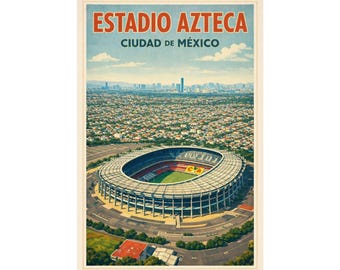 Estadio Azteca Vintage Poster, Mexico City Stadium Art Print, Classic Football Landmark Wall Art, Ciudad de México Soccer Decor