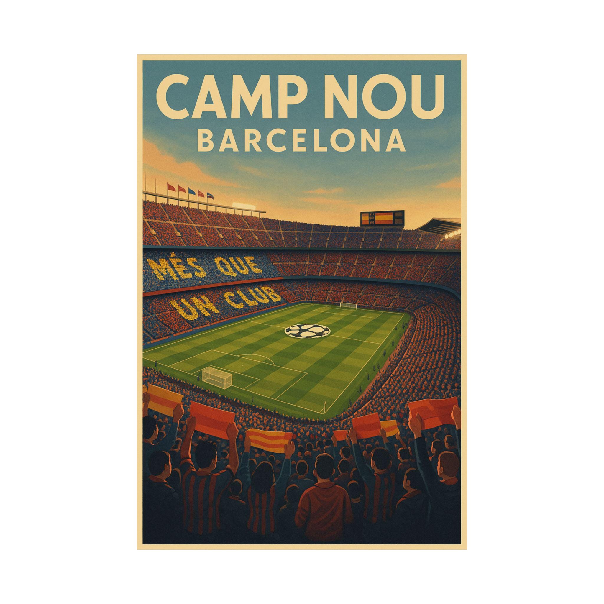 Camp Nou Vintage Travel Poster, FC Barcelona Wall Art, Més Que Un