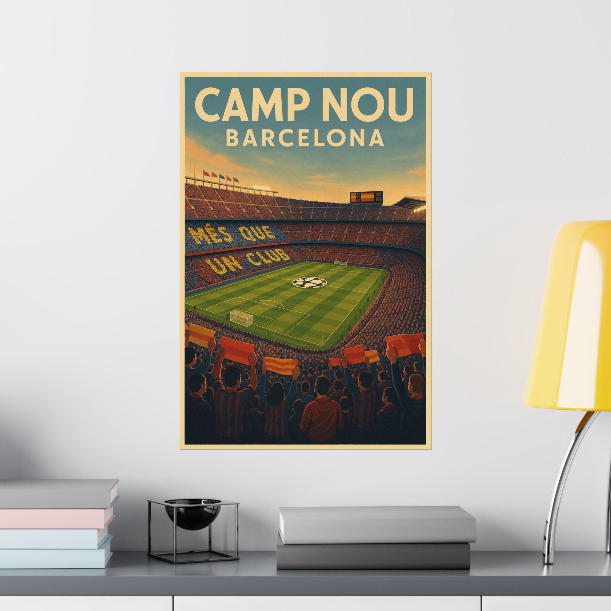 Camp Nou Vintage Travel Poster, FC Barcelona Wall Art, Més Que Un
