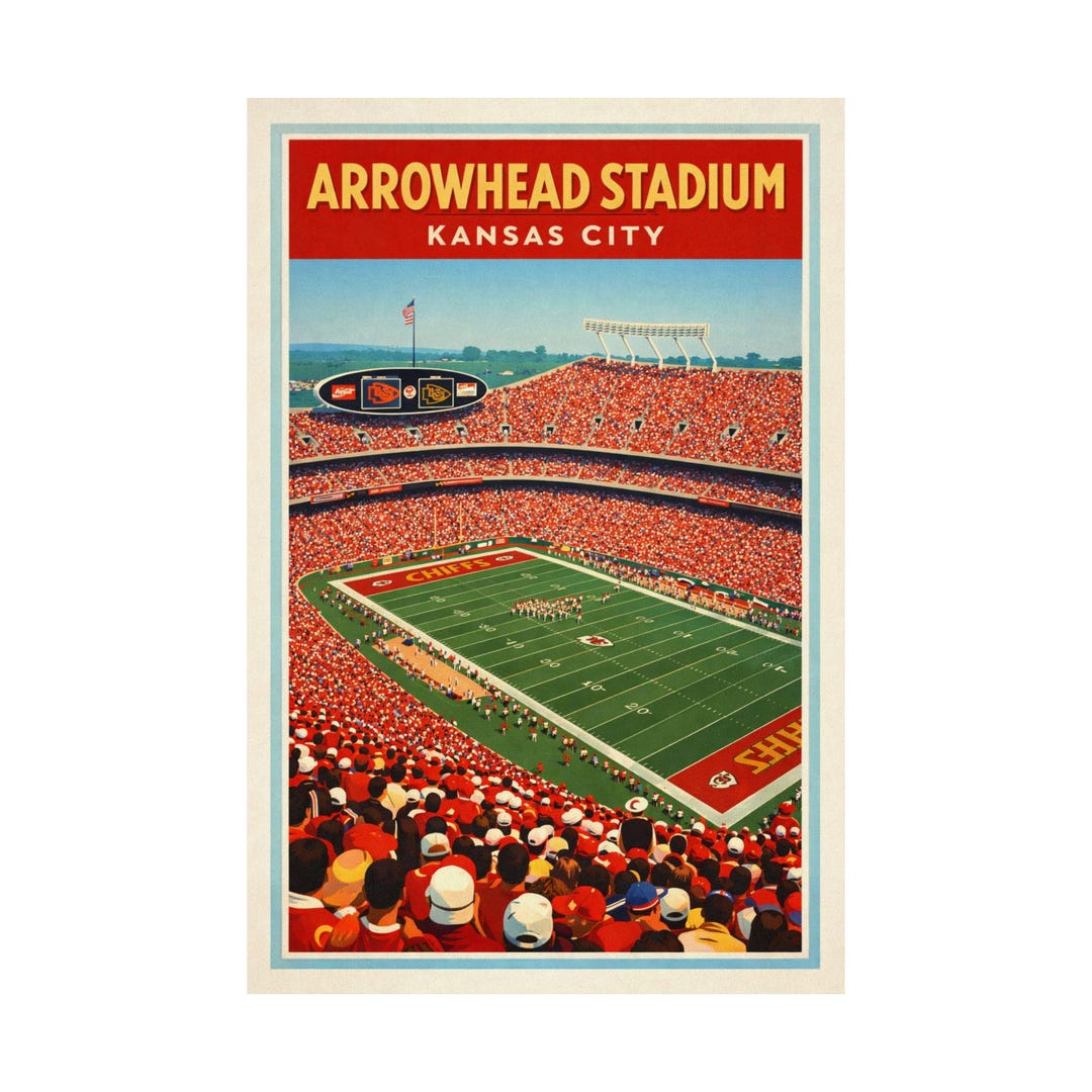 Arrowhead Stadium Poster | Kansas City Chiefs Stadium Art | Vintage