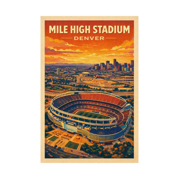 Mile High Stadium Denver Broncos Poster | Vintage Travel Style Football Stadium Art Print | Denver Sports Wall Art