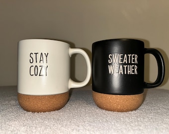 Set Of 2 Stackable,  Ceramic Mugs With Cork Base