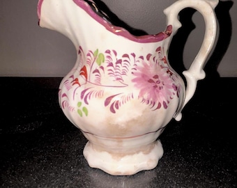 Jarra de leche de porcelana victoriana con flores brillantes