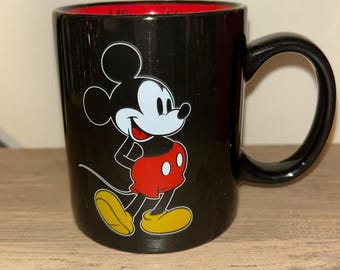 Disney Mickey Mouse Black Coffee Mug, Red Interior