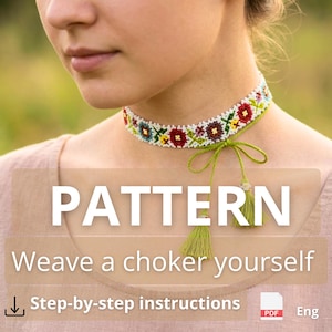 DIY Weaving Jewelry Blueprint Necklace Floral Choker Rose Flower Pretty Sylianka Gerdan Authentic Conservative Ukrainian Ethnic Homemade Art