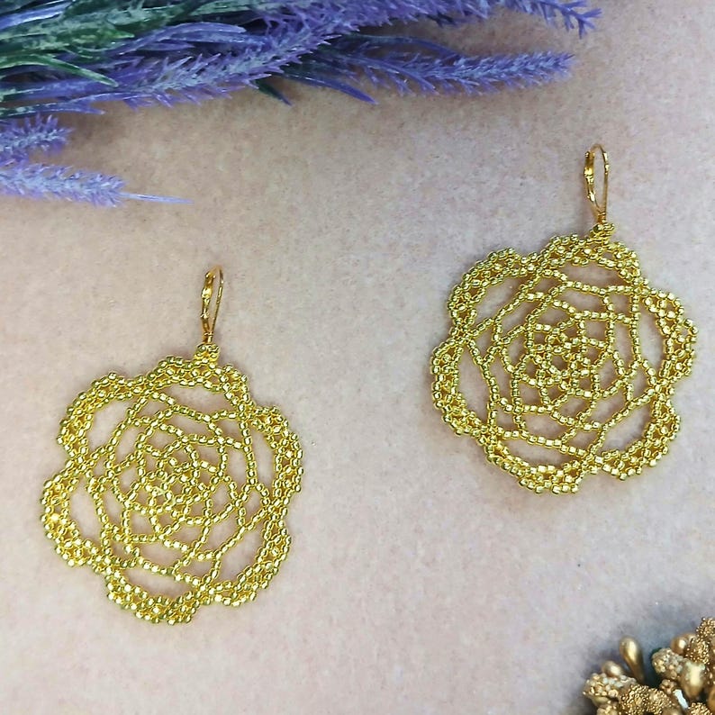 Gold Bead Earrings Flower Mandala Yoga Mothers day Gift Boho Round dainty dangle dangling dangly drop fantasy funky glass holiday milestone image 9