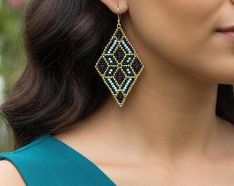 Exquisite Handmade Beaded Earrings Geometric dainty dangle dangling dangly drop gold black light gift her statement summer thanksgiving new