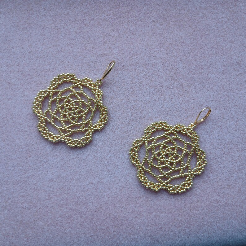 Gold Bead Earrings Flower Mandala Yoga Mothers day Gift Boho Round dainty dangle dangling dangly drop fantasy funky glass holiday milestone image 13