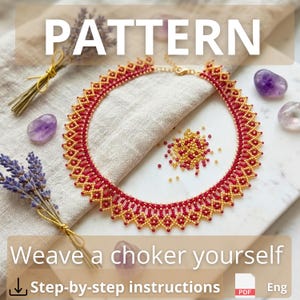 Diy Bead  Blueprints Pattern Tutorial Beading Necklaces Choker Pretty Ethnic Easy Meditation Yoga Jewelry Mini Album Pretty PDF file warming