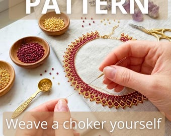 Pattern Choker Necklaces Jewelry Step by Step instructions For Bead Weaving Craft Supplies Tools Blueprints PDF hobby meditation yoga gift