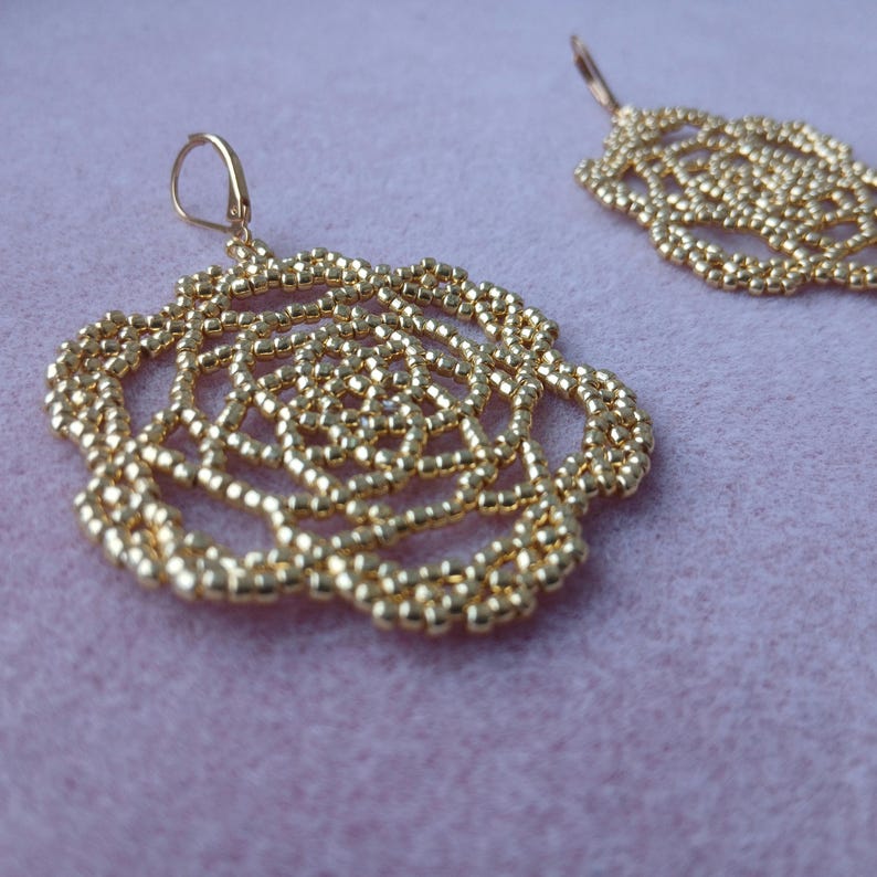 Gold Bead Earrings Flower Mandala Yoga Mothers day Gift Boho Round dainty dangle dangling dangly drop fantasy funky glass holiday milestone image 12
