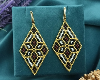 Dangle & Drop Handmade Beaded Earrings black gold boho cool dainty dangling fantasy fun funky glass geometric light quirky simple statement