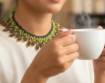 Black Green Gold Beaded Lace Choker Necklace flower collar Seed Bead Jewelry Women Ukrainian Ethnic adjustable charms baby permanent wedding