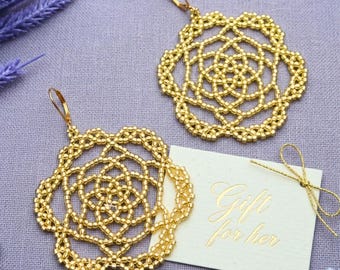 Fantasy Fun Bead Earrings Girls funky glass geometric holiday dainty dangle dangling dangly drop gold pretty ethnic ornament rose flower her