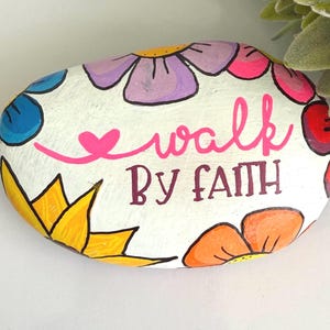 Walk by Faith Painted Rock | Christian Gift for Women | Faith Based Decor | Inspirational Scripture Stone | Religious Encouragement Gift