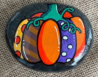 Hand-painted, Fall Pumpkin Rock Design