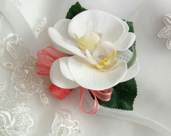 Wedding Natural Touch White Phalaenopsis Orchids Corsage - Silk Beach wedding Corsage