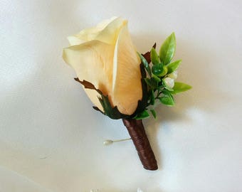 Wedding Natural Touch Soft Yellow Rose Boutonniere - Silk Boutonniere