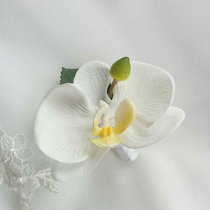 Wedding Natural Touch Ivory Phalaenopsis Orchid Boutonniere - Silk wedding Boutonniere