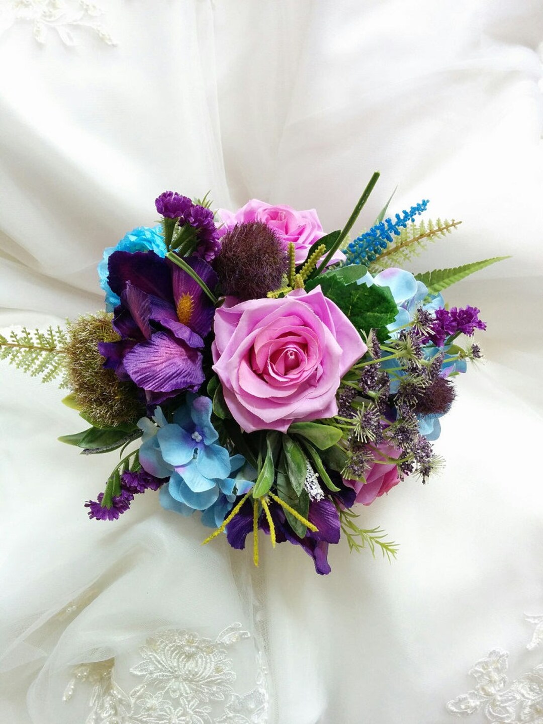 Lavender Roses Silk Blue Hydrangeas Silk Purple Iris and Etsy