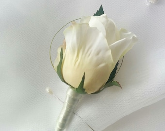 Wedding Silk Ivory Rose Boutonniere
