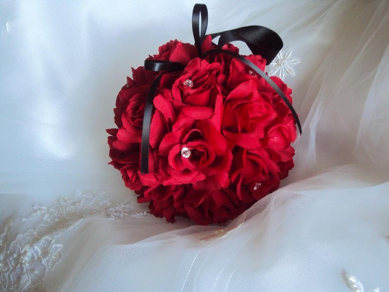 Flower Girl Pomander Red Kissing Ball Red Silk Roses Silk Etsy