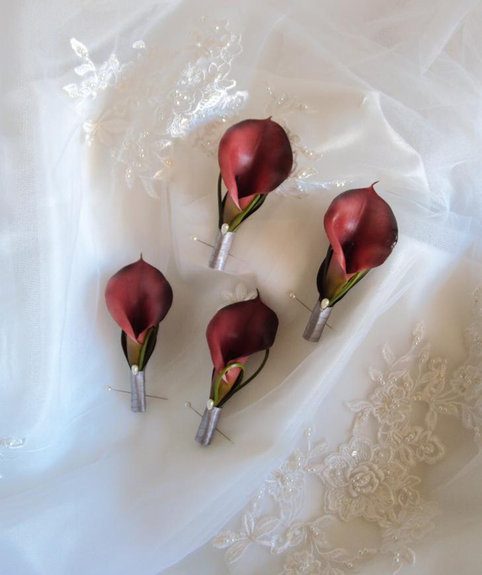 Wedding Real Touch Burgundy Calla Lily Silk Boutonniere - Etsy