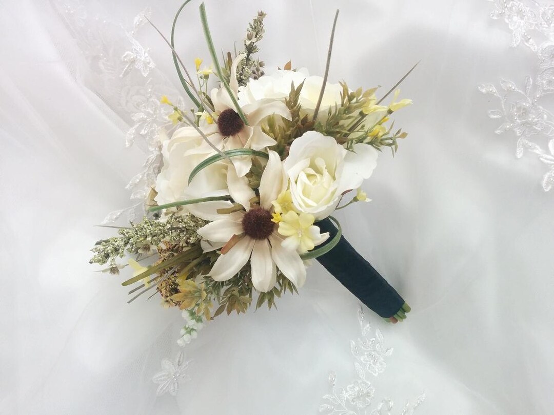 Wedding Silk Wild Flowers, Ivory Roses, Silk Black Eyed Susans, and Wildflowers Sprays Silk