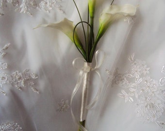Real Touch Ivory Calla Lilies Bridesmaids Wedding Bouquet - 3 Stem