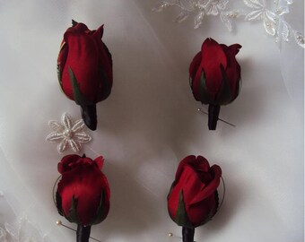 Wedding Silk Red Rose Boutonniere