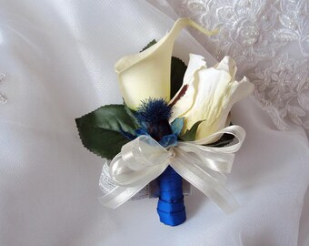 Wedding Natural Touch Ivory Calla Lily and Rose Corsage - Silk wedding Corsage