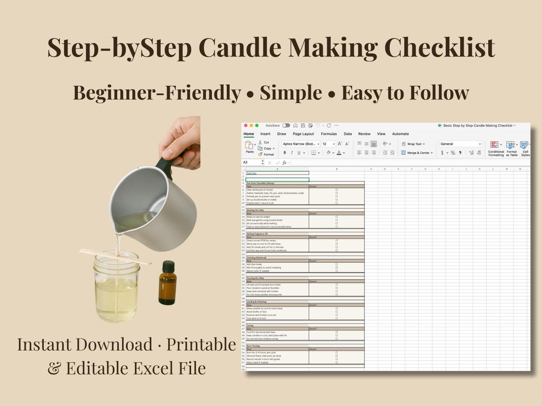 Step-by-step Candle Making Checklist, Beginner Guide, Printable and Editable Template - Etsy