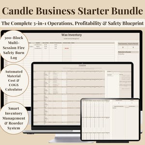 Paquete para negocios de velas: Calculadora de costo de ventas, registro de inventario, registro de consumo (descarga digital)