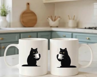 Funny Black Cat Coffee Mug, Cat Lover Gift, Sipping Coffee Cat Mug, Introvert Meme Mug, Cute Cat Coffee Cup, Funny Cat Lover Gift 11 oz