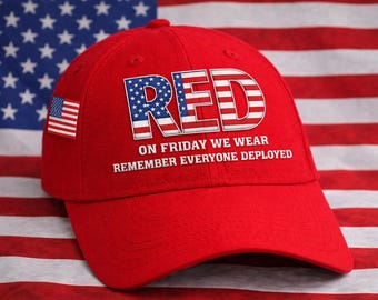 RED Friday Veteran Cap, Remember Everyone Deployed Hat, Military Veteran Hat, Patriotic Cap, Gift for Veterans, Military Retirement Gift