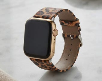 Leopard Print Leather Watch Band Compatible with Apple Watch Band for Women, Luxury Strap, Series 1-10, SE, Ultra 1/2, Gift