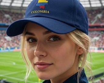 Colombia Map Embroidered Dad Hat, Colombia Flag Cap, South America Travel Hat, Viva Colombia Gift, Minimalist Unisex Baseball Cap