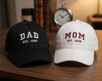 Personalized Est Year Dad Hat, Custom Mom Cap, Embroidered Baseball Hat, New Parents Gift, Mother's Day Gift