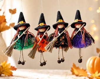 Mini Witch Hanging Ornament, Halloween Witch Doll Decor, Spooky Tree Ornament, Fall Home Decoration, Cute Halloween Gift